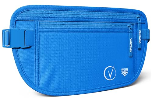 Vantamo Bauchtasche Damen Ultraflach mit RFID-Schutz, Geldgürtel für Reisen mit 2 Fächer und Verstellbarem Gurt, Hüfttasche Herren für Laufen und Wandern Passt für Reisepass, Bargeld und Telefon