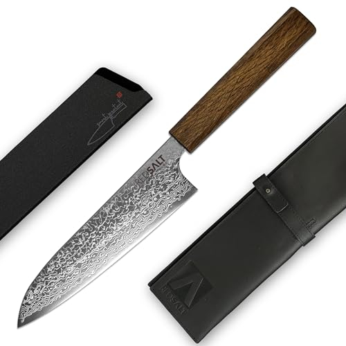 REDSALT® SANTOKU 17cm SPG2 cuchillo universal profesional de acero damasco hecho a mano en Japón | HRC 62+, 65 capas hoja de damasco inoxidable | chef sushi carne