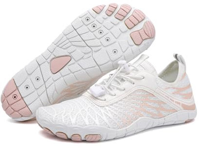 Vandring barfotaskor för kvinnor män med bred tålåda, hälsosamma och halkfria andningsbara barfota vattenskor strand pool aqua simning surfing vandring promenadskor, Vitt, 10-10.5 Women/8-8.5 Men