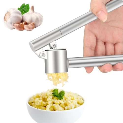 Knoblauchpresse Edelstahl, Apritsce Garlic Press, Knoblauch Presse, Knoblauchpresse Spülmaschinenfest Praktischer Küchenhelfer, Extra Robust und Stabil