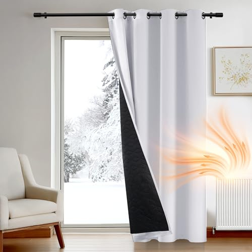 Deconovo Thermovorhang Kälteschutz, Gardinen mit Ösen gegen Kälte, Wärmeisolierend Vorhang Verdunkelung Wohnzimmer, 260x140cm(HöhexBreite), Silber Grau, 1 Stück