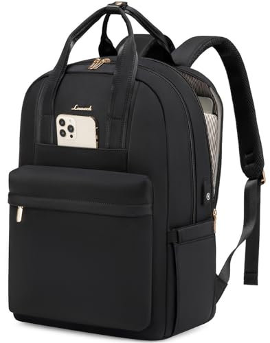 LOVEVOOK Rucksack Damen Groß, 18 Zoll Laptop Schulrucksack Teenager Mädchen mit Laptopfach, Elegant Reiserucksack Tagesrucksäcke Handgepäck Rucksack für Uni Büro Reise Arbeit, Schwarz