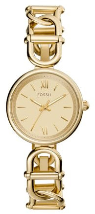 FOSSIL Carlie Watch für Damen, Goldfarbenes Quarz-Dreizeigerwerk mit Edelstahlarmband