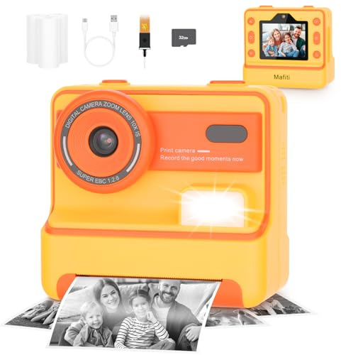 Cámara Instantánea para Niños Mafiti D101, Impresión Instantánea 1080P, Cámara Digital Selfie con Pantalla de 2.4 Pulgadas, Niñas y Niños de 3-12 años para Cumpleaños/Navidad/Festivos, Naranja