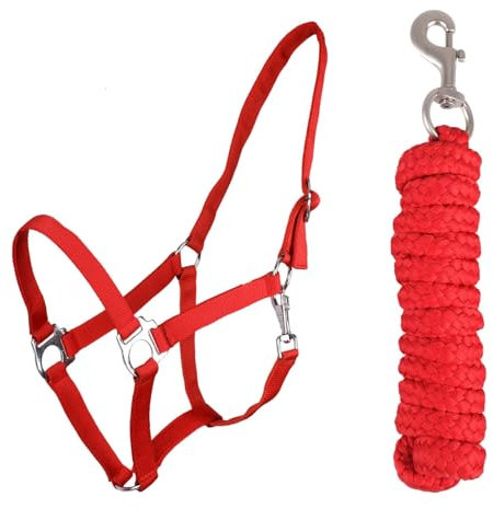 ARBO-INOX Halfter-Set Beginner - Halfter + Führstrick mit Karabinerhaken verstellbar (Shetty, Rot)