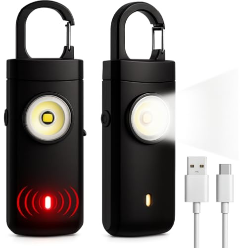 Persönlicher Alarm, Anti-Aggression, 130 dB, wiederaufladbar, USB-C, Taschenalarm, Schlüsselanhänger, für Damen, Notfallsirene mit SOS-Licht, Mini-Alarm zur Verteidigung