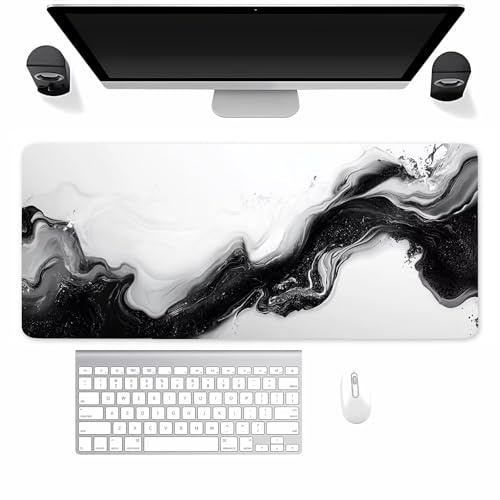 Mauspad Gaming, Mousepad Groß Weiß Grau Schwarz, Mouse Pad XXL 800x300x2mm, mit Einer speziellen Oberfläche und Anti Rutsch Gummi Basis, verbessert Präzision und Geschwindigkeit für Zuhause, Büro