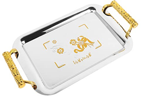SHOWERORO Plateau de Fruits en Acier Inoxydable 30 CM avec Poignées Ergonomiques pour Desserts et Apéritifs pour Restaurants et Cafés Plateau de Service Élégant