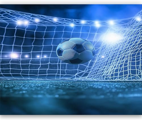 Photo Wallpaper 400 x 280 cm Non-Woven Premium Art Print Fleece Wall Mural Decoration Football Scores a Goal Bedroom Living Room Hallway Sofa Backdrop Wall Decor Blue
