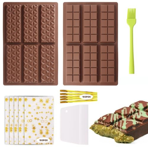 Paquet De 4 Moule Tablette Chocolat,Ensemble De Moule Chocolat Dubai,Livré Avec Spatule,Pinceau En Silicone Et Joli Sachet,Moule à Chocolat Pour PralinéS Au Chocolat,Silicone Alimentaire