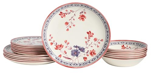 CreaTable, 24018 Série Cottage Service de table 18 pièces pour 6 personnes, en faïence, passe au lave-vaisselle et au micro-ondes, production de qualité