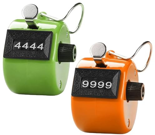 GNAUMORE 4-Stellige Zähler,Handzähler Zähler,Counter,Maschenzähler,Metall Zählers Klicker Counter,Handzähler Klicker,Reihenzähler für PersonenzählerCoaching,Stricken,Menschen,Golf Orange und Grün