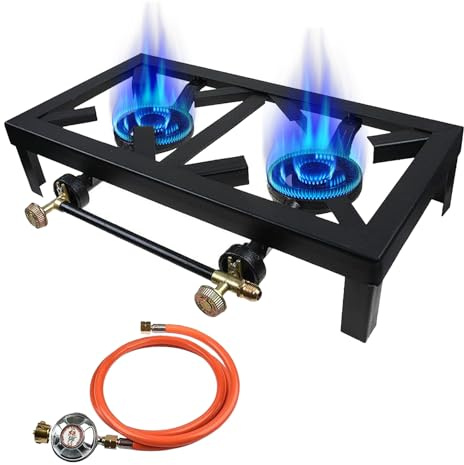 Fornello a gas da 8 KW, a 2 fiamme, con tubo da 1,2 m e regolatore di pressione da 50 mbar, fornello da campeggio per usi all'aperto