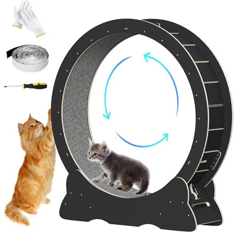 Katzenlaufrad,CEIEVER Laufrad für Katzen 115X100X36,5CM Katzenlaufrad für Große Katzen Geräuscharm Laufrad Katzen mit Abnehmbare Innenmatte Katzen Rad für Katzen über 15 kg (Schwarz)