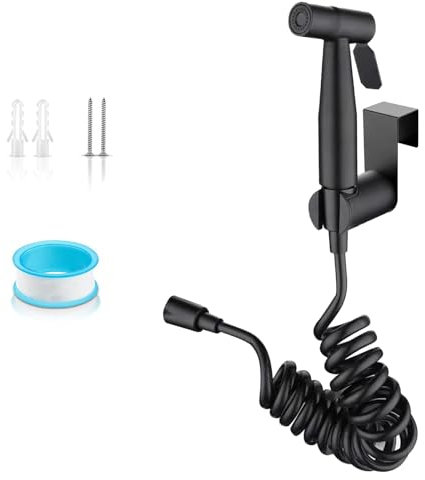 Kit de Bidet WC Pulvérisateur à Main en ABS et Crochet Inox pour Salle de Bain, Nettoyage (Noir)