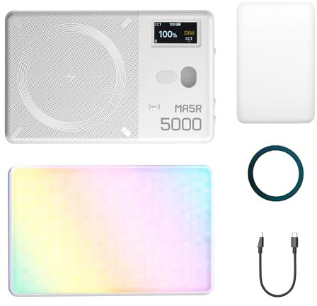 Godox MA5R RGB-LED-Videoleuchte, 5 W, 1800 K-10000 K, magnetisches Laden, vollfarbiges LED-Fülllicht, unterstützt NFC-App-Steuerung, integrierte Powerbank (weiß)