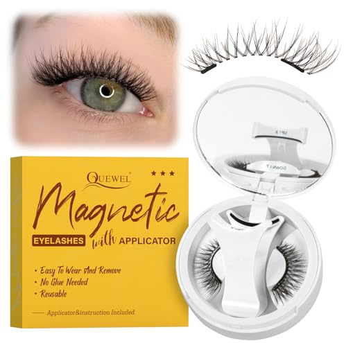 QUEWEL magnetische-Wimpern natürlicher Look, tragbare Magnet-Wimpern mit Applikator, verbesserte Wimpern-Magnetisch angenehmer und passender zu tragen, einfach anzubringen und zu entfernen (NZ-B)