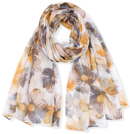 MAZELIKEHOOD Schal für Damen, weicher Druck, lang, leicht, modisch, Blumenmuster, Damen-Schals, gelb, 180X90cm