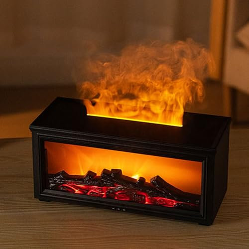 Diffusor für ätherische Öle, Aromatherapie-Diffusor für Kaminfeuer und Flammen, 280ml Ultraschall-Luftbefeuchter mit kühlem Nebel, Duftdiffusor mit 7Farblicht autom Abschaltung