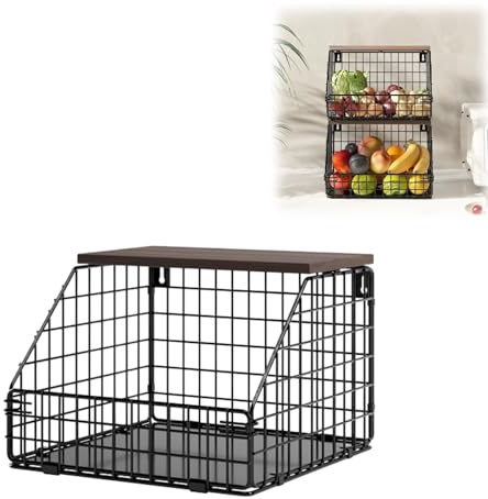 Générique Panier Corbeille A Fruit Murale Pour La Cuisine, Empilable Panier Rangement Pour Fruit Basket Avec 4 Crochets De Cintre De Banane, Corbeille En Métal Pour Ranger Les Fruits Et Les Légumes