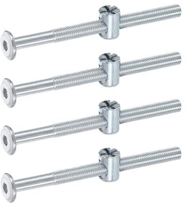 sourcing map 4 bulloni per telaio del letto, M6 x 80 mm, viti a testa esagonale, dadi a cilindro, bulloni per letti a castello, viti per mobili con testa a forma di riso, per sedie e lettini, argento