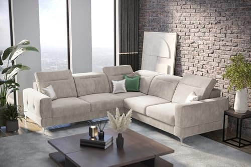 Friderik Ecksofa Malibu Max 250x250 cm mit Schlaffunktion - Stoff Terra - Verstellbare Kopfstützen & Armlehne (Beige, Links)