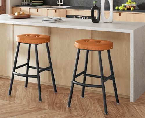 HOOBRO Barhocker 2er Set, Barstühle mit PU-Bezug, Barstuhl, Küchenstühle, für Kücheninsel, Bartheke, Restaurant, Braun und Schwarz ECB28BYP201