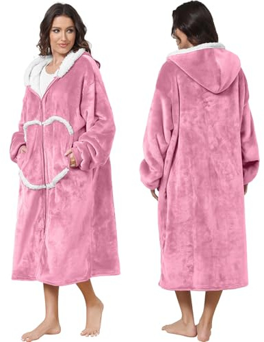 FEELJAM Wearable Blanket with Sleeves for Women, Oversized Hoodie Blanket with Zip and Pockets (Pink)