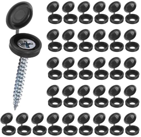 100Pcs Black Screw Caps,Plastic Screw Covers Caps,Fasteners Folding Cap Hinged Round Protection Screws Heads and Decorating Walls for Home School Office Yards Shops,Waterproof Sturdy not Easy Fade(S)