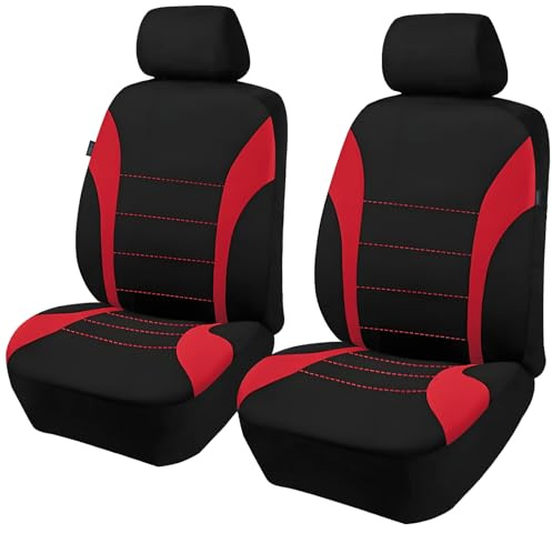 2 Stück Autositzbezüge für Vordersitze, Atmungsaktiv Autositzschoner (Rot) | Airbag-kompatibler Vordersitzbezug, Universal Auto Schonbezug Vorne Komplettset Autozubehör für PKW SUV Fahrzeuge