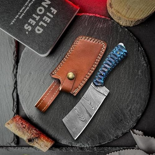 Winesfromspain Cuchillo de Carnicero de Damasco, 33 cm con Funda de Cuero