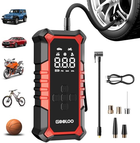 GOOLOO A6 Gear Compresseur d'air Portable 160 PSI (11 BAR),Gonfleur de Pneu Sans Fil avec Manomètre Numérique et Lumière LED - Pompe de Pneu Électrique Intelligente avec Arrêt Automatique Pour Pickup