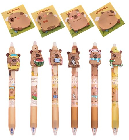 6 Pièces De Stylos Poupée Capybara Et 4 Pièces De Post - It, Stylos Gel Animaux De Dessin Animé, Jolies Notes Autocollantes Autocollantes, Papeterie D'Apprentissage Créative Pour Enfants.