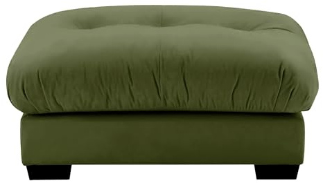 SoarTalent Velvet Upholstered Ottoman Footstool with Cushion for Sectional Sofa Couch 300lbs for Living Room(Olive-Green)