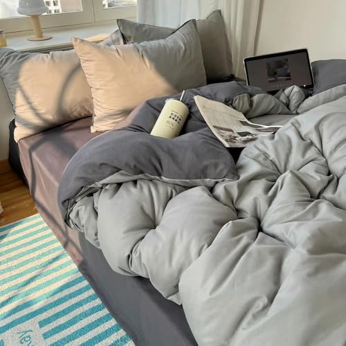 QIUMING Set di Biancheria da Letto in Cotone 4 Pezzi con Lenzuolo e Copripiumino in Tinta Unita, federe, Lenzuolo Singolo per Coppia, King Size, Queen Size, Matrimoniale, Singolo