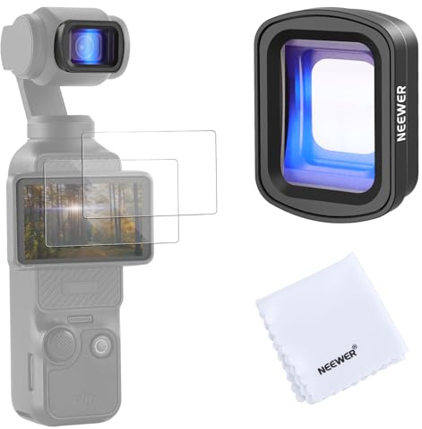 NEEWER Objectif anamorphique bleu 1,2x compatible avec DJI Osmo Pocket 3 Creator Combo accessoires, verre optique HD magnétique grand écran bleu effet strie + 2 protecteurs d'écran en verre trempé, LS