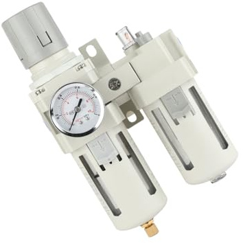 1 pezzo Pneumatics Compressed Air Filter Regulator Lubricator Combo, essiccatore d'aria da 3/8 per compressore con separatore d'acqua attacchi rapidi e manometro (bianco)