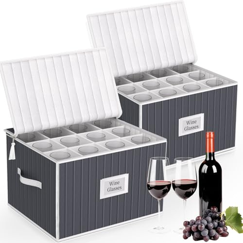 VERONLY Wine Glass Storage Box, Glassware Storage Containers,Hard Shell Side Bottom Support & Padded Dividers, Stackable Stemware Storage Case for 24 China Crystal Glasses Drinkware, Moving Supplies