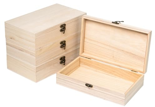 Sixfolo 4 Stück Holzkiste mit Deckel für DIY Dekora,Rechteckig 25x15x6cm | Unlackierte Holzbox Klein zum Basteln und Bemalen,Kleine Aufbewahrungsbox Holz mit Verschluss