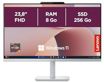 Lenovo IdeaCentre A105 24 Ordinateur de Bureau Tout-en-Un Écran 24 FHD,AMD Ryzen 5 40, 256Go SSD, RAM 8Go, WiFi 6, Windows 11 H, Clavier français et Souris sans Fil