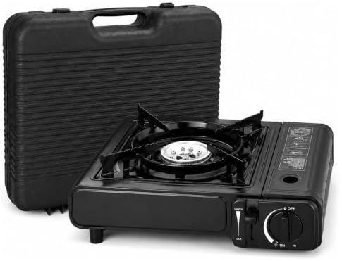 Portable Gas Camping Stove with Carry Case, 7500 BTU Single Ring Butane Propane Cooker, Piezo Ignition, Adjustable Flame, Compact Outdoor Cooking Hob for Camping Festivals Picnics (Black)
