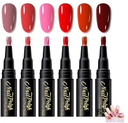 Vernis Stylo à Ongles Gel 6 Couleurs,Stylo Vernis à Ongles,Feutre Vernis à Ongle,Accessoires De Peinture Pour Manucure,Séchage Rapide Sans Lampe Uv,Idéal pour Professionnelle Ou à Domicile/Voyage