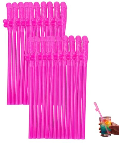 VAEIORP Pajitas Reutilizables para Despedida de Soltera, Pack de 20 Fucsias | Lavables y Resistentes para Cócteles Fríos, Brindis Temáticos y Fotos Divertidas