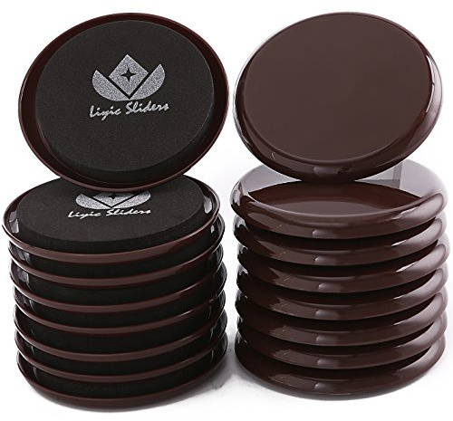16 Pack Brown Reusable 3-1/2 inch Round Carpet Furniture Sliders,3.5 Furniture Mover, Reusable Pads,Furniture Slider,Furniture Moving Pads for Carpet,Furniture Moving Slider.Carpet Sliders
