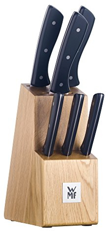 WMF Blocco coltelli con set di coltelli, 7 pezzi, 6 coltelli forgiati, 1 blocco in legno di faggio, lama speciale in acciaio, rivetti in acciaio inossidabile