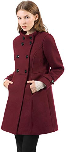 Allegra K Women's Stand Collar Double Breasted Slant Pockets Outwear Winter Coat