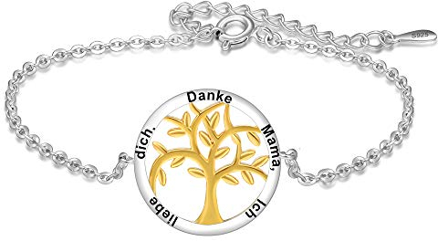 ENGSWA Armband Damen Silber 925 mit Lebensbaum Gravur Geschenk für Mutter Mama