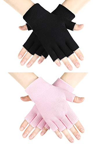 2 Pairs Fingerless Moisturizing Gloves Fingerless Gloves for Women Cotton Soft Moisturizing Eczema for Dry Rough and Cracked Hands Repair Arthritis Hand Typing for Men and Women(Pink and Black)