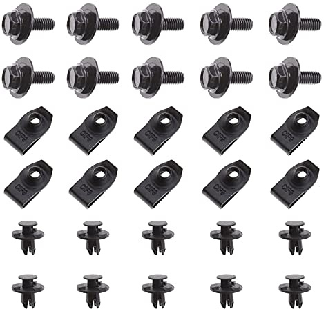 EMSea 30pcs Boulons de Couvercle de Moteur Voiture Pinces à Écrou Fixe Supports de Clip en Plastique pour sous-Plateau Bouclier Garde Attaches