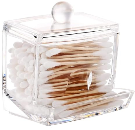 LANTRO JS Caja de Almacenamiento para bastoncillos de algodón, acrílico Transparente, Cristal dispensador bastoncillos Box, Contenedor de hisopos con Tapón, contenedor de Almohadilla de algodón